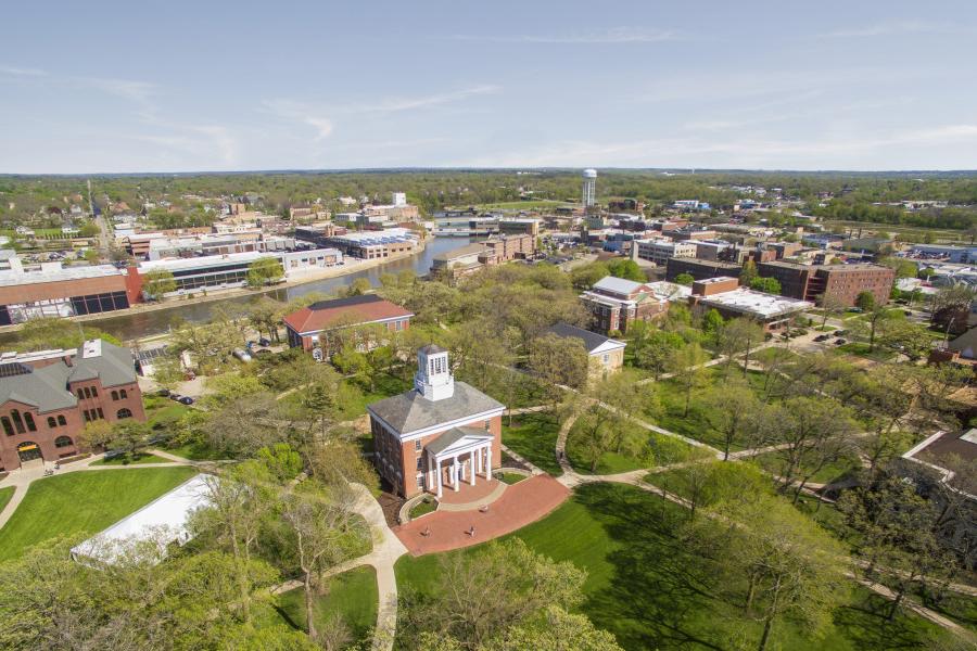 An aerial view of Middle College on the Beloit College campus.