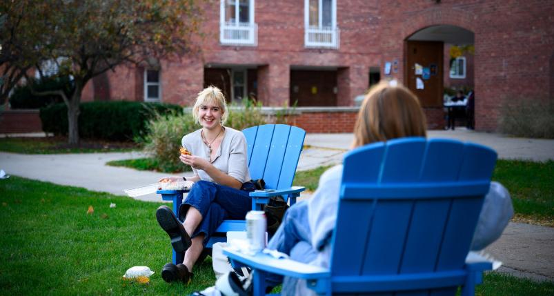 Students chatting on the quad.